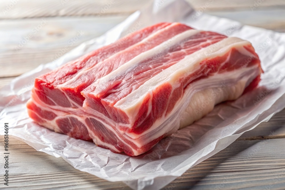 Closeup shot of fresh pork belly on white wrapping paper, closeup, macro, fresh, white wrapping paper, raw,pork belly, juicy, fatty, close-up, cuisine, close-up shot, delicious Closeup shot of fresh pork belly on white wrapping paper, closeup, macro, fresh, white wrapping paper, raw,pork belly, juicy, fatty, close-up, cuisine, close-up shot, delicious
