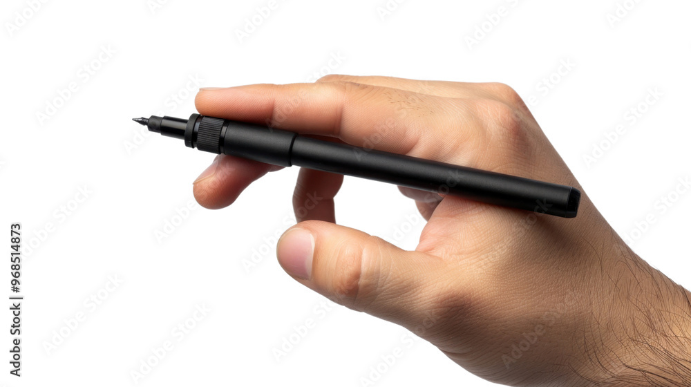 Hand holding black pen marker on transparent background Hand holding black pen marker on transparent background