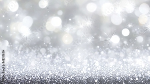 Abstract white and silver blur background with star glittering lights for promoting and showcasing products, ideal for holiday season advertising, christmas, and new year campaigns