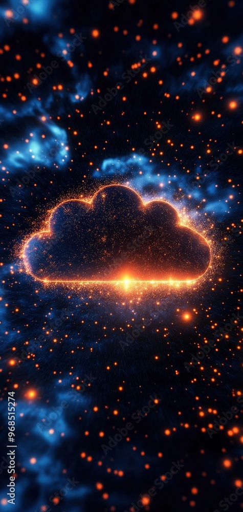 Obraz premium A cosmic cloud illuminated by glowing stars, creating a mesmerizing celestial backdrop for technology or imagination.