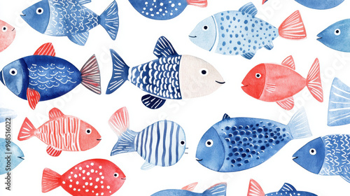 Watercolor Fish Pattern.