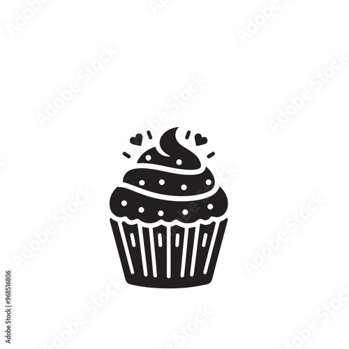 Cupcake silhouette. Delicious cupcake vector illustration black and white. Cupcake logo.
