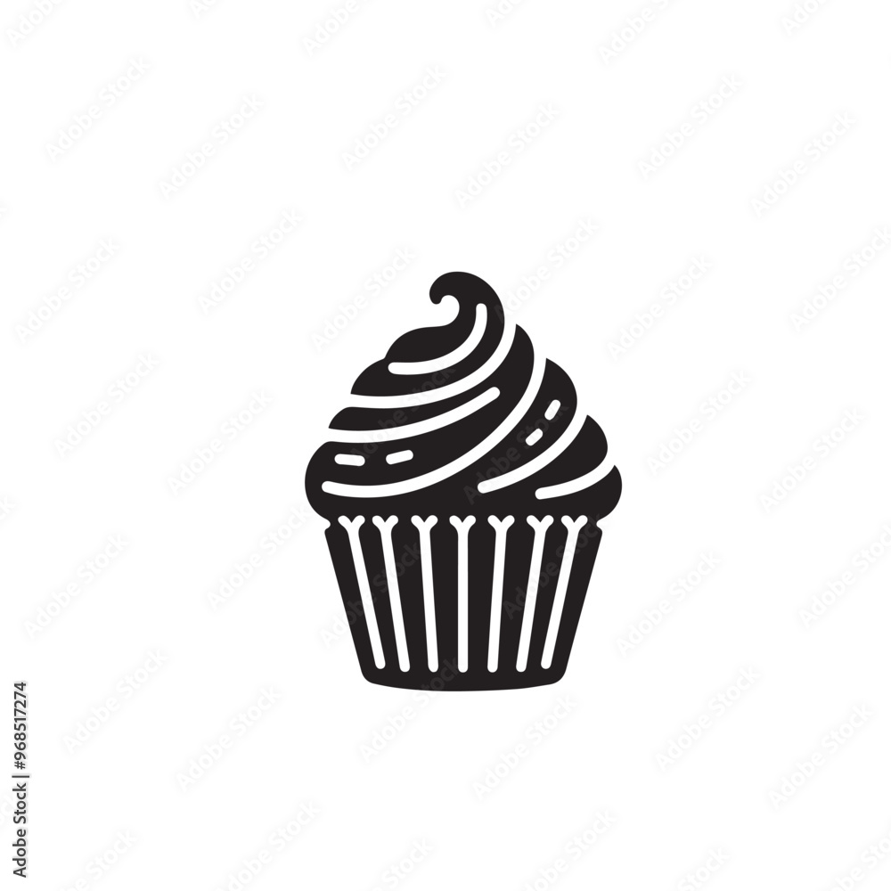 Cupcake silhouette. Delicious cupcake vector illustration black and white. Cupcake logo. Cupcake silhouette. Delicious cupcake vector illustration black and white. Cupcake logo.