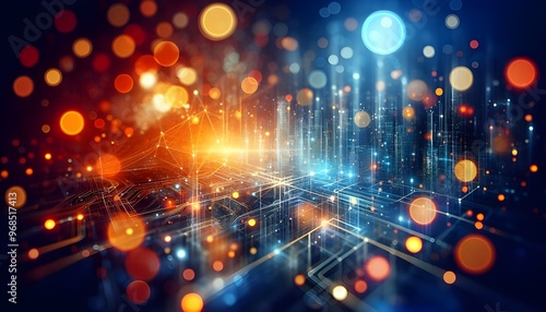 Wallpaper Mural Abstract bokeh lights on a blue and orange background, conveying a festive or technological concept Torontodigital.ca