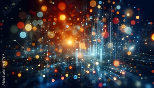 Wallpaper Mural Abstract bokeh lights on a blue and orange background, conveying a festive or technological concept Torontodigital.ca