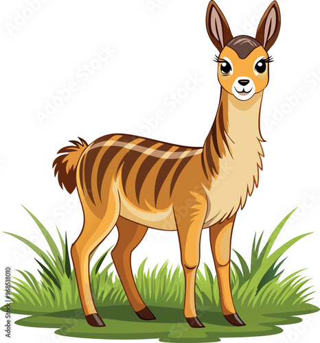 Closeup Closeup Vicuna in grass cartoon character royalty free images on white background generated Ai