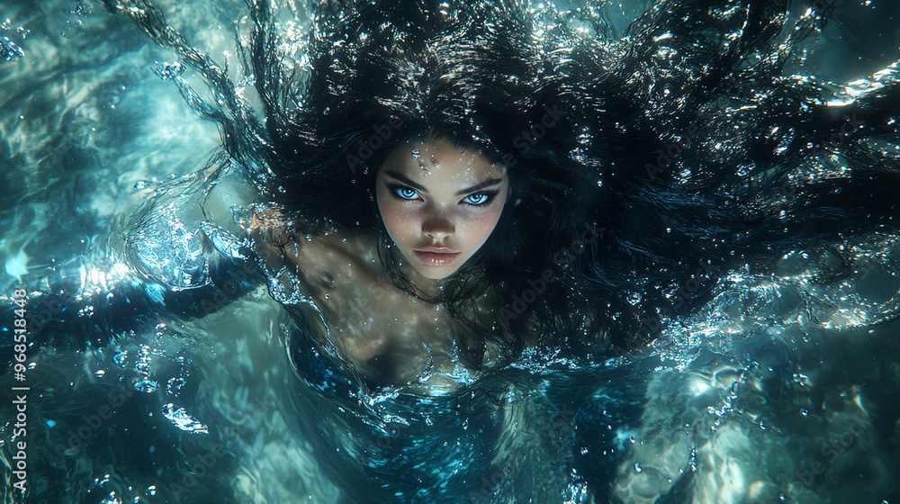 a mermaid going out of the water with a sharp stare a mermaid going out of the water with a sharp stare