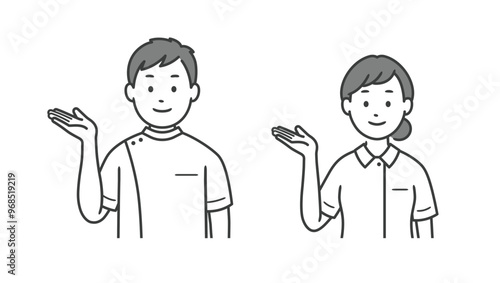 案内をする看護師男の上半身イラスト