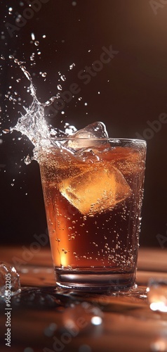 Wallpaper Mural A refreshing glass of soda with ice cubes splashing, creating a delightful and dynamic beverage scene. Torontodigital.ca