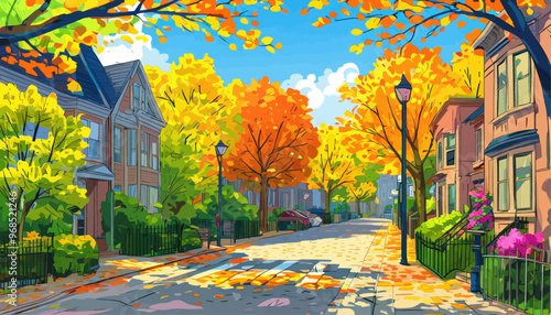 Autumnal Afternoon on a Tree-Lined Street