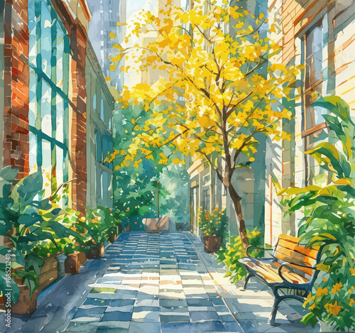 Autumnal Alley: A Quaint City Courtyard