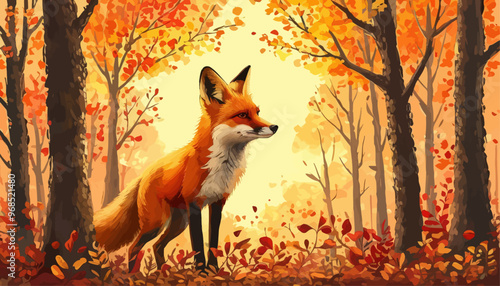 Autumnal Fox in Forest