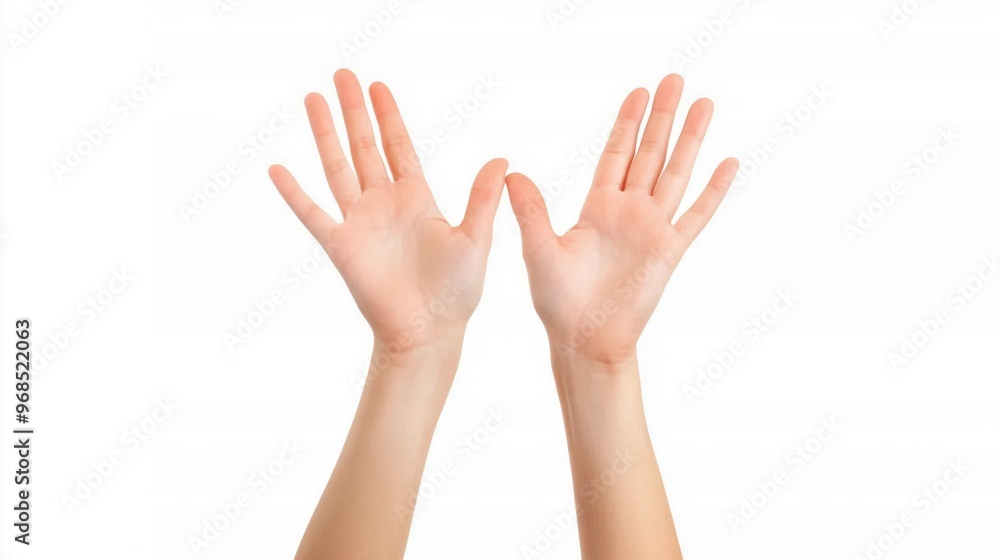 Beautiful woman's hands reaching up, isolated on a white background Beautiful woman's hands reaching up, isolated on a white background