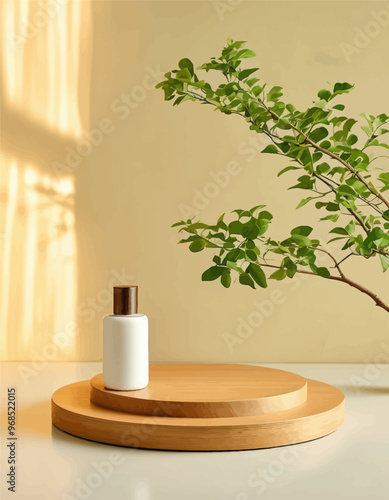 Bamboo Table with Wooden Candle Holder and Green Plant