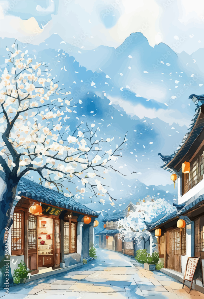 Cherry Blossom Alley: A Quaint Asian Town Cherry Blossom Alley: A Quaint Asian Town