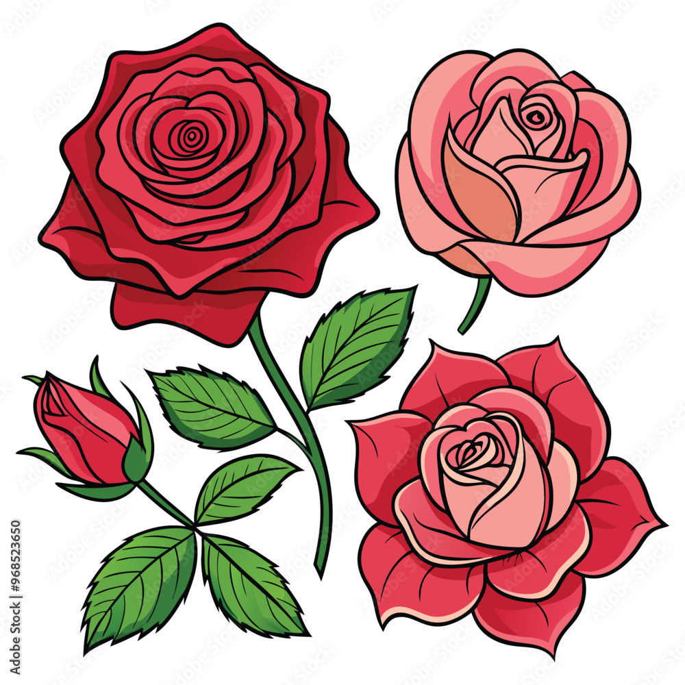 custom made wallpaper toronto digitalColorful Hand-Drawn Rose Collection Vector Art Set on White Background