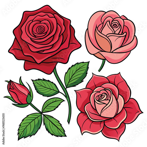 Wallpaper Mural Colorful Hand-Drawn Rose Collection Vector Art Set on White Background Torontodigital.ca