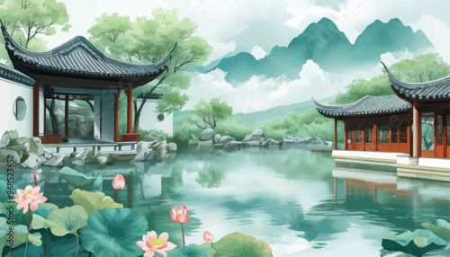 Chinese Pavilion by the Lake