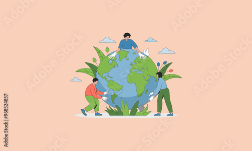 People cleaning and nurturing the Earth for environmental sustainability and care.