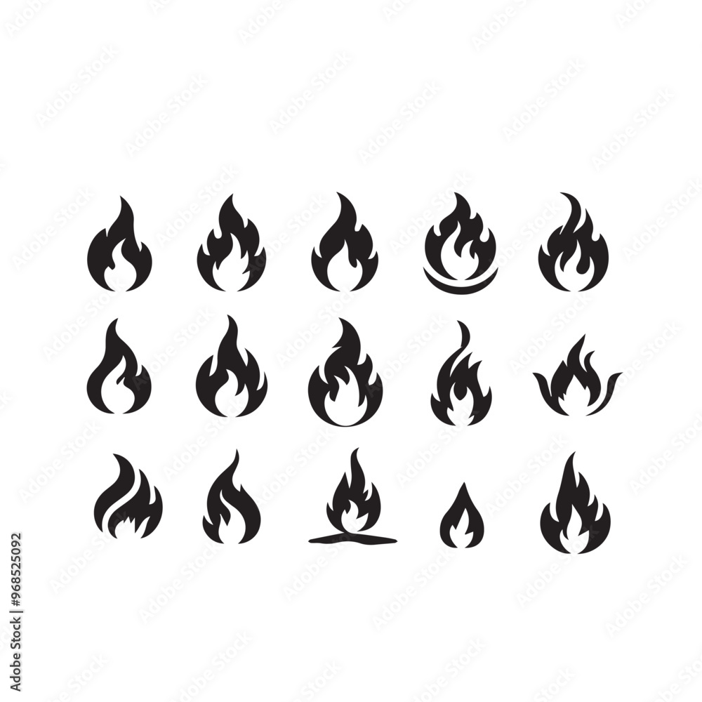 Fire flame silhouette. Fire flame vector design isolated on white background. Fire flame icon, logo. Fire flame silhouette. Fire flame vector design isolated on white background. Fire flame icon, logo.