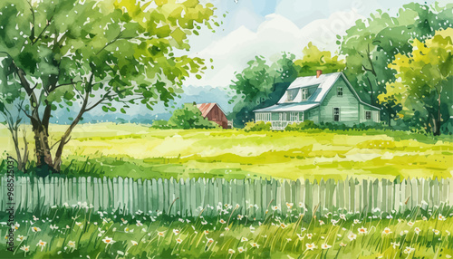 Country Home with Barn and Flowers