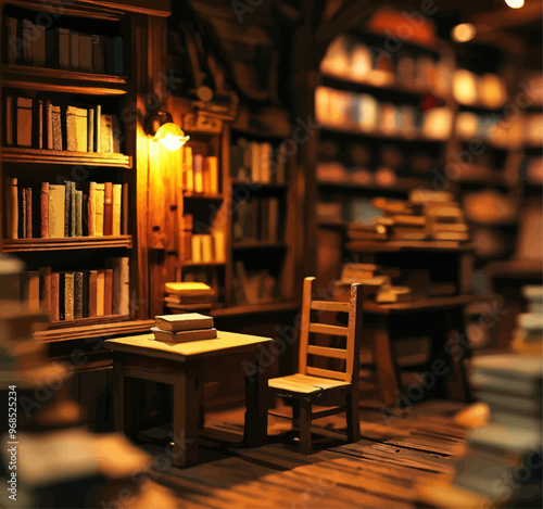Cozy Reading Nook with Wooden Chair and Bookshelves