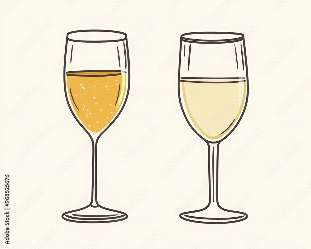 Two elegant glasses filled with sparkling drinks, perfect for celebrations and special occasions. Two elegant glasses filled with sparkling drinks, perfect for celebrations and special occasions.