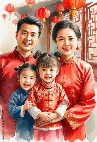 Family of Asian descent celebrating Lunar New Year