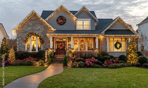 Stylish Christmas lights on the roof of your home, creating an enchanting and festive atmosphere for all to enjoy. A well-lit house with white LED Christmas light decoration