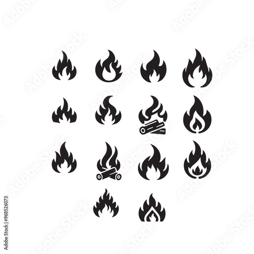 Fire flame silhouette. Fire flame vector design isolated on white background. Fire flame icon, logo.