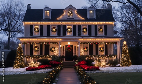 Stylish Christmas lights on the roof of your home, creating an enchanting and festive atmosphere for all to enjoy. A well-lit house with white LED Christmas light decoration