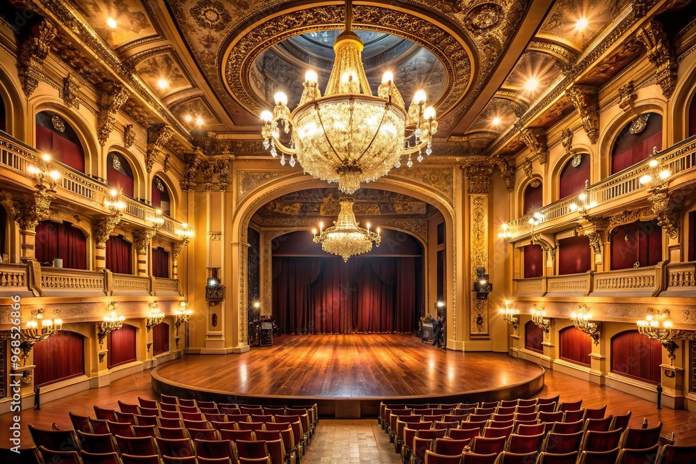 luxurious, ornate,theater hall, concert, opulent, auditorium, show, breathtaking, opulence, stage aerial, entertainment, Opulent theater hall with lit chandeliers and stage Aerial luxurious, ornate,theater hall, concert, opulent, auditorium, show, breathtaking, opulence, stage aerial, entertainment, Opulent theater hall with lit chandeliers and stage Aerial