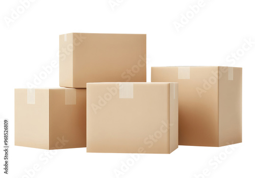 Four closed cardboard ready for moving isolated on white background
