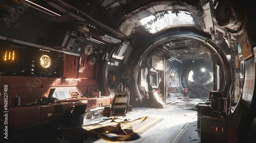 Fototapeta Naklejka Na Ścianę i Meble -  Abandoned and old Spaceship Corridor