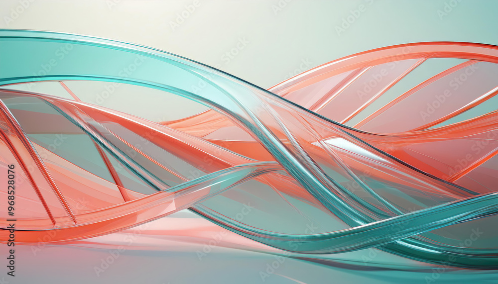 Abstract coral and teal glass large lines on a light background; 3D Abstract coral and teal glass large lines on a light background; 3D