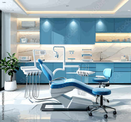 Modern Dental Clinic with Blue Cabinets and State-of-the-Art Equipment
