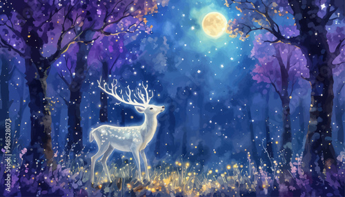 Moonlit Forest: A Deer's Enchanting Nighttime Journey