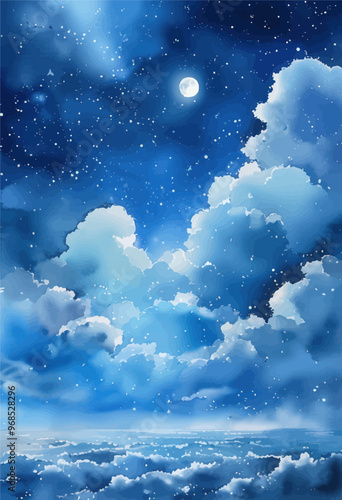 Moonlit Ocean with Clouds and Stars