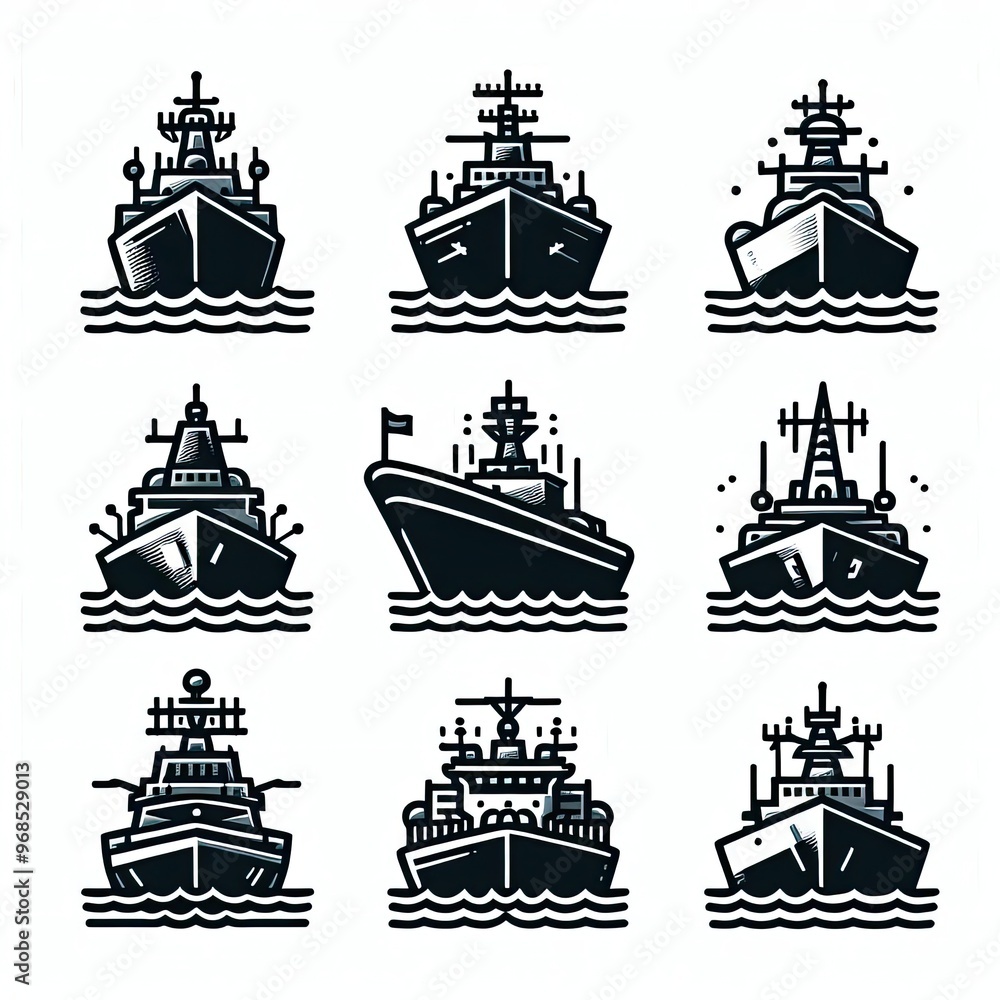 Obraz premium warship icon set. illustration white background 
