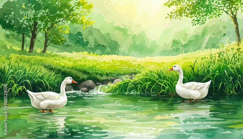 Peaceful Ducks in a Meadow