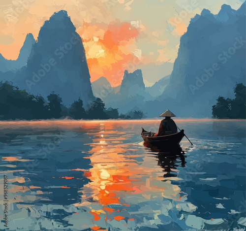 Peaceful Evening on the River: A Boat Ride Through the Mountains