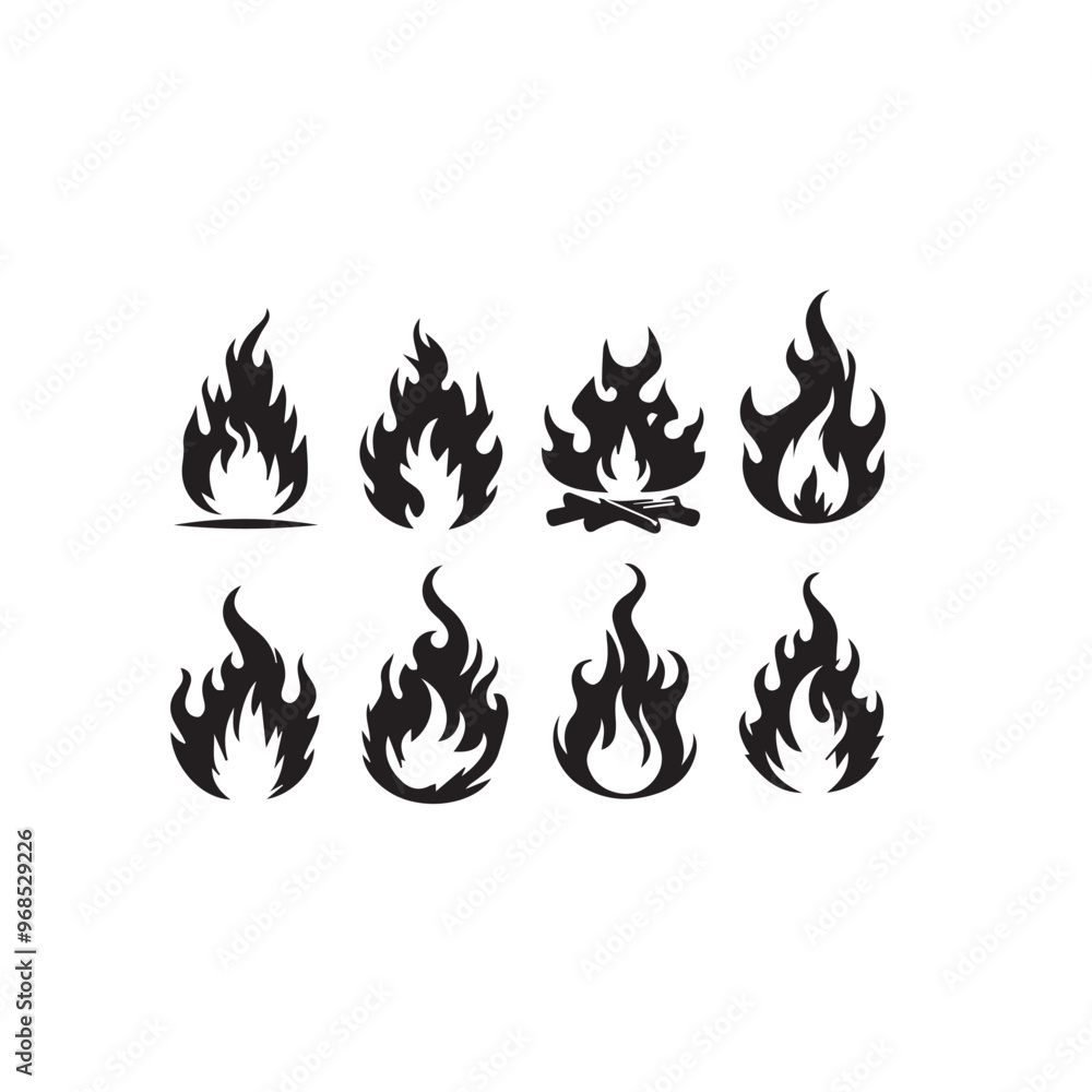 Fire flame silhouette. Fire flame vector design isolated on white background. Fire flame icon, logo. Fire flame silhouette. Fire flame vector design isolated on white background. Fire flame icon, logo.