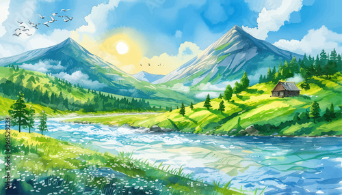 Peaceful Mountain Valley Scenery