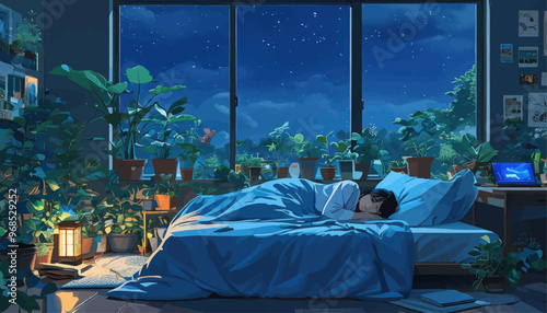 Peaceful Night in a Plant-Filled Bedroom