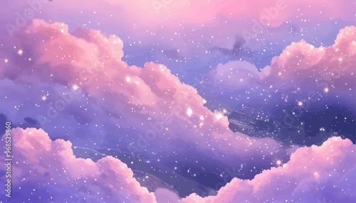 Pink and Purple Cloudscape with Starry Night Sky