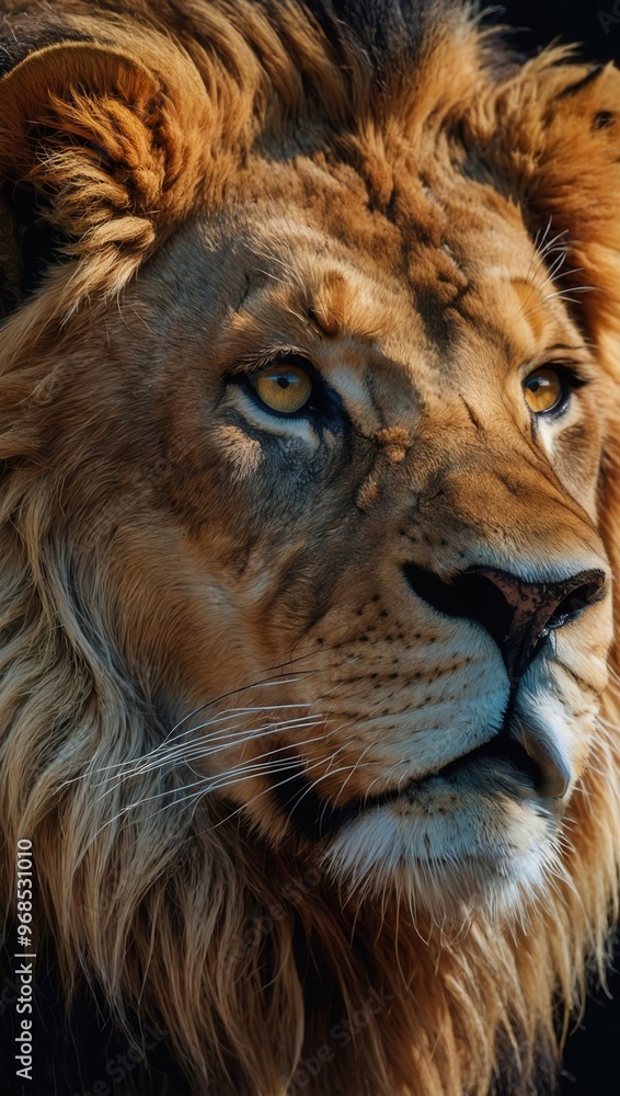 A lion with a golden mane and a yellowish-orange eye A lion with a golden mane and a yellowish-orange eye