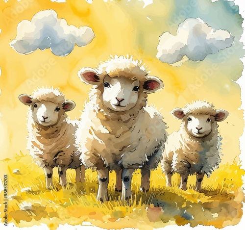 Sheep Family: Three Sheep Standing in a Field