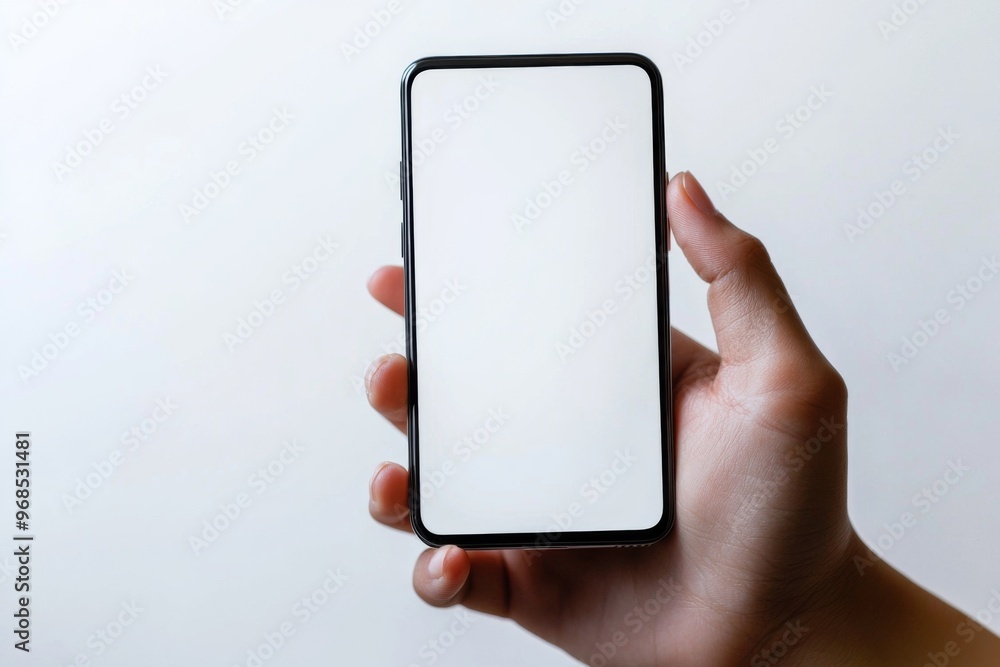 Hand Holding Smartphone Mockup Isolated created with Generative AI Hand Holding Smartphone Mockup Isolated created with Generative AI