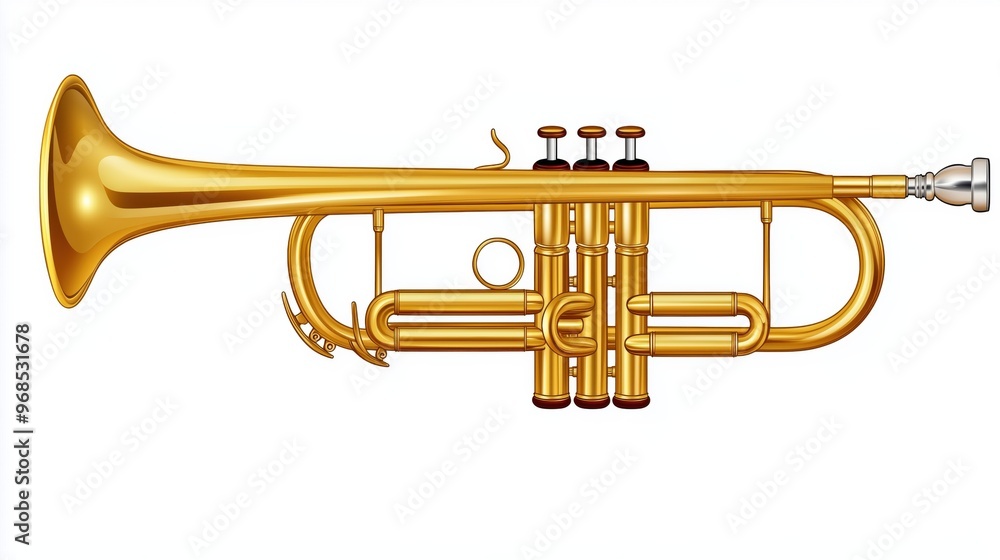 Fototapeta premium Golden colored trumpet isolated on a white background