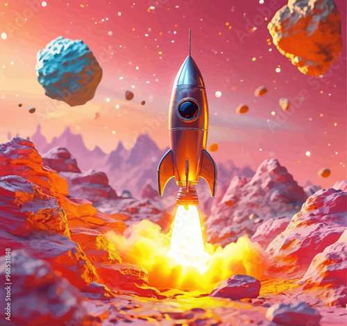 Space Rocket Launch on Mars